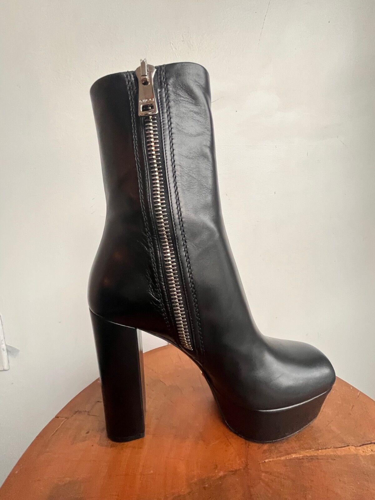 GUCCI Malaga Black Platform Square Toe Block High Heel Ankle Calf Boot 37.5