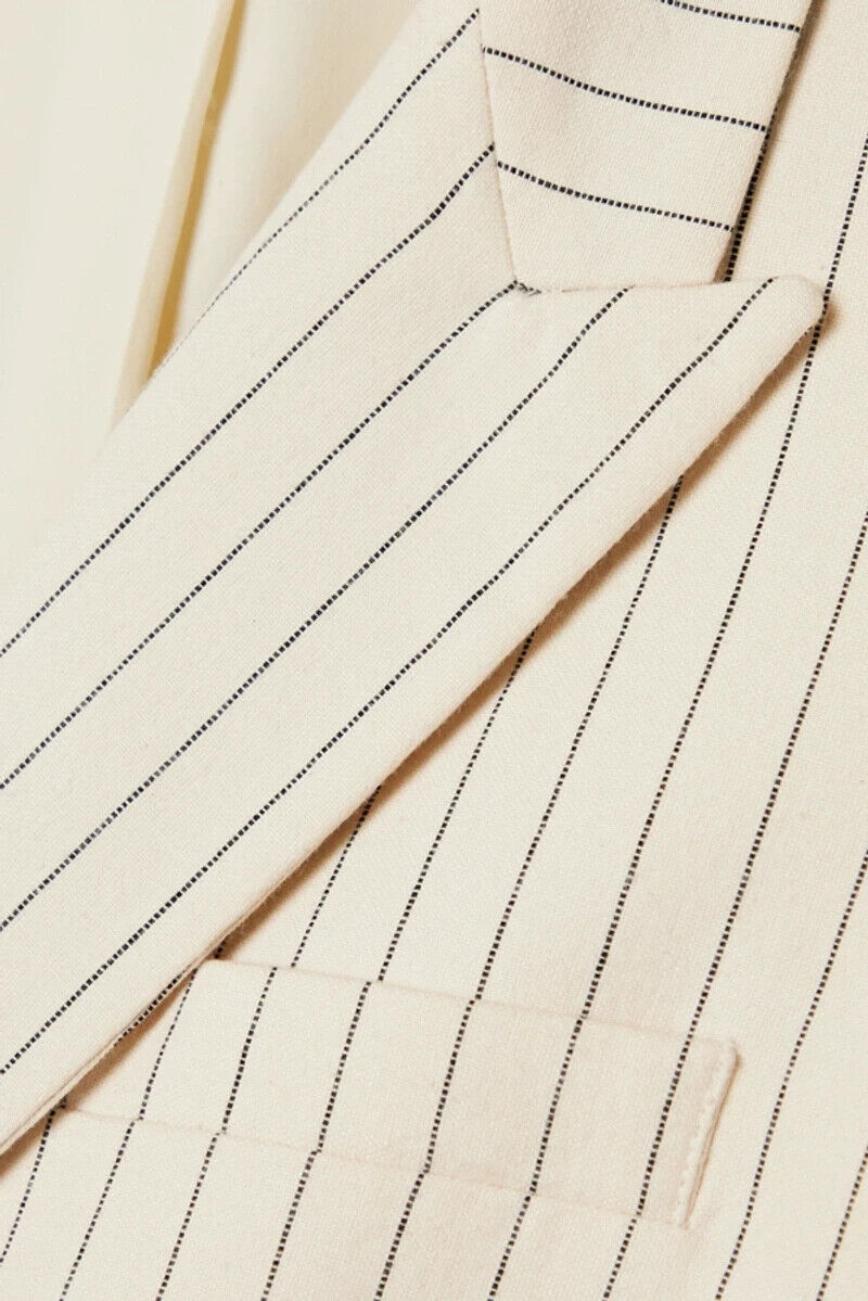NILI LOTAN Don Cream Ivory Navy Pinstripe Print Single Breasted Jacket Blazer 0