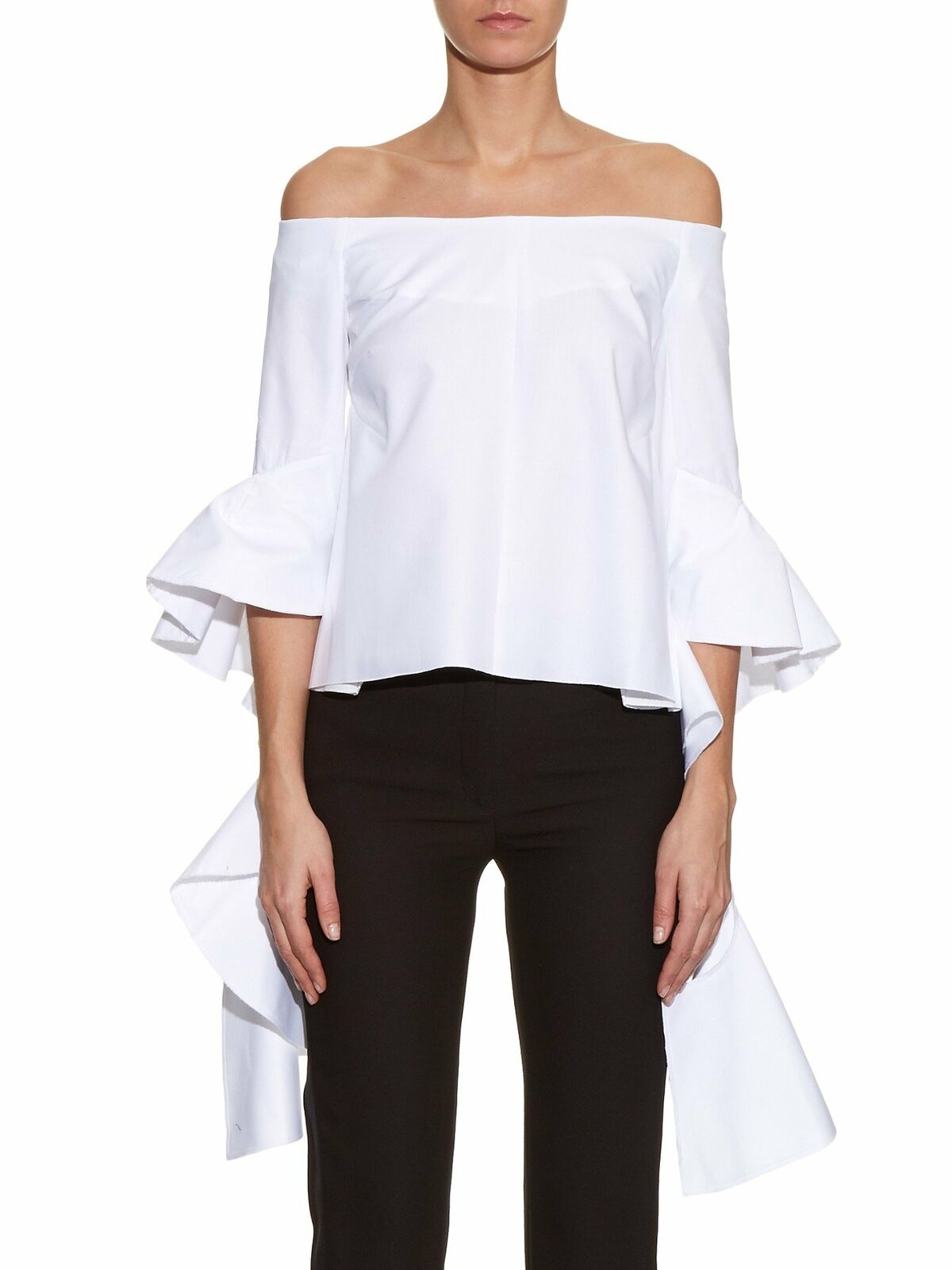 ELLERY Delores White Off The Shoulder Cotton Ruffle Long Sleeve 2
