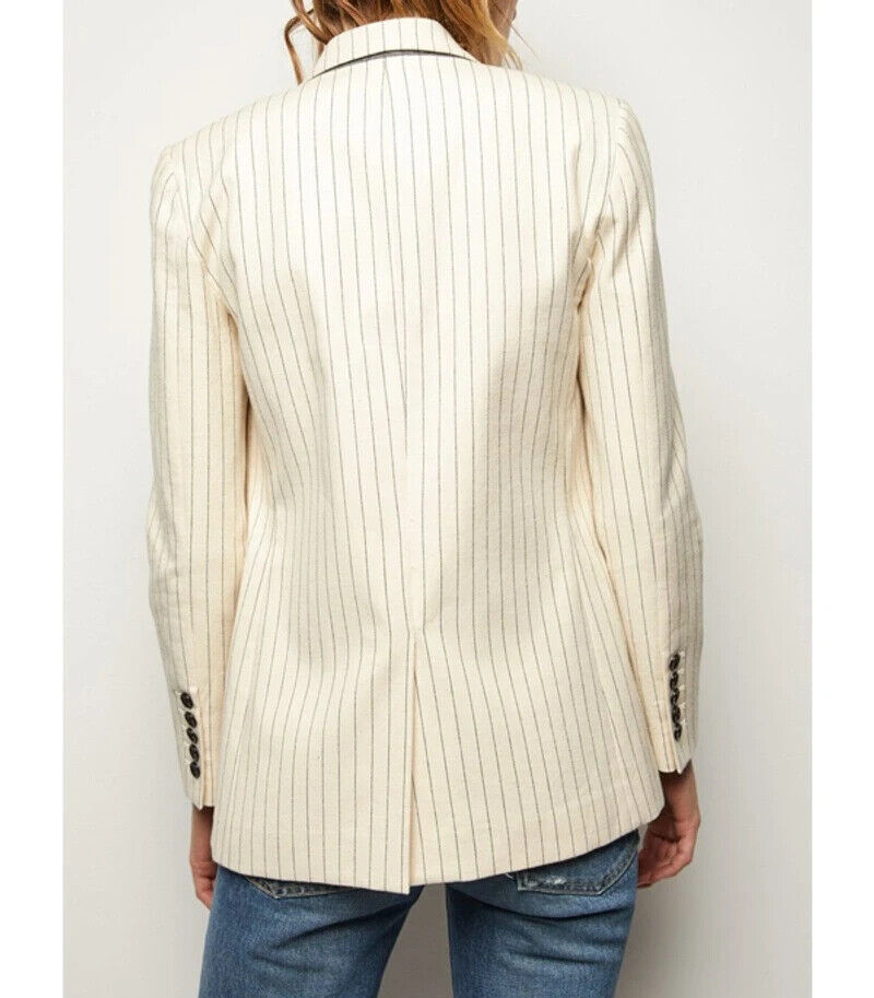 NILI LOTAN Don Cream Ivory Navy Pinstripe Print Single Breasted Jacket Blazer 0