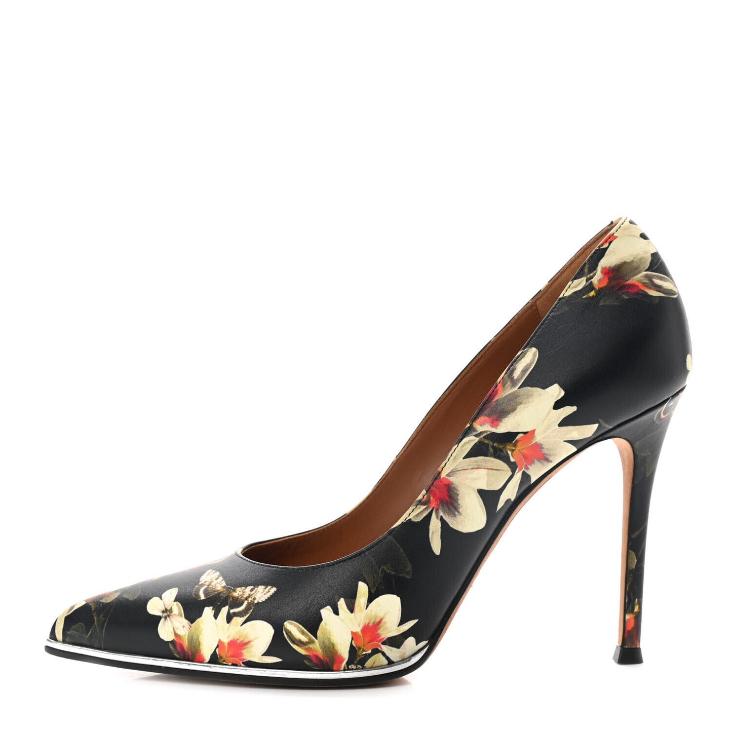 GIVENCHY Black Multi Floral Print Leather Pointed Metal Cap Toe Stiletto Pump 38