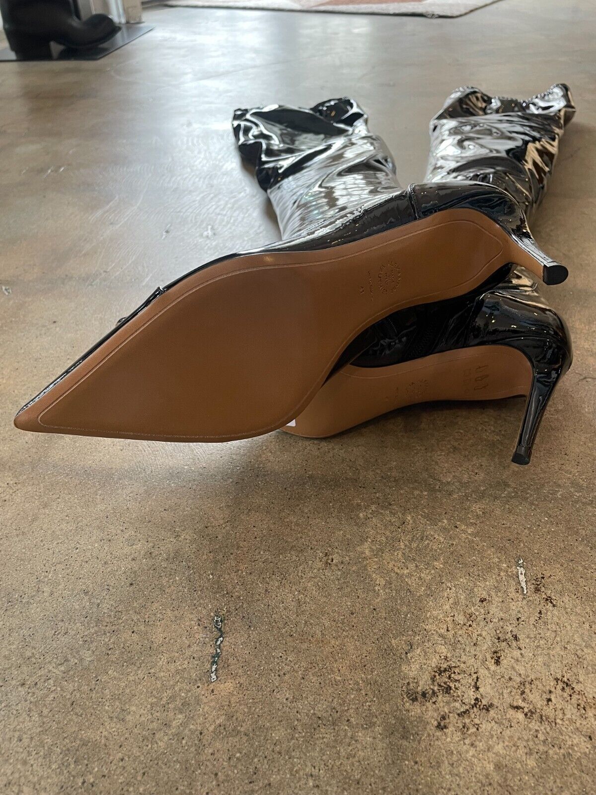 ALEXANDRE VAUTHIER NWB $1450 Helena Black Patent Leather Over The Knee Boot 41