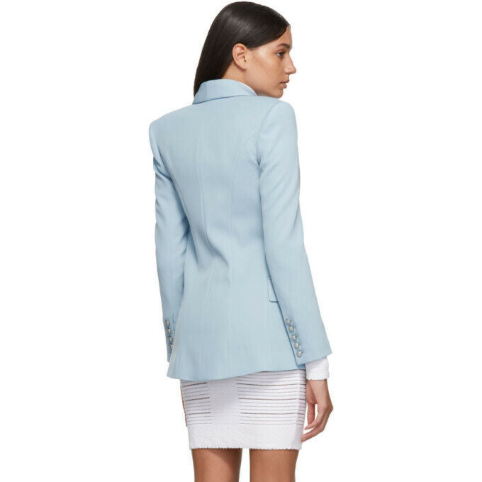 BALMAIN NEW $2500 Light Steel Pastel Blue Double Breasted Jacket Blazer 34/0
