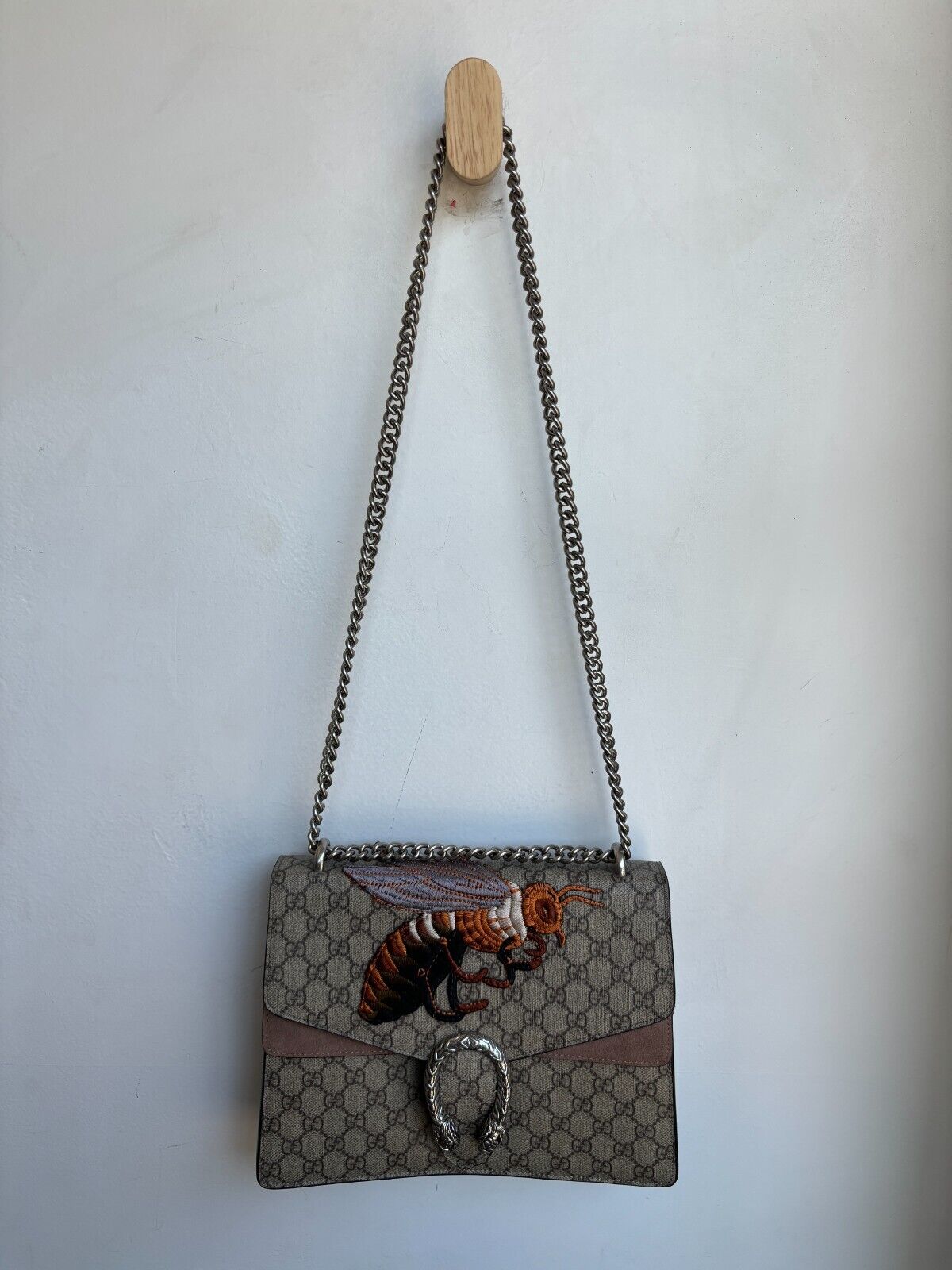 GUCCI GG Supreme Dionysus Hornet Beige Brom Monogram Logo Shoulder Bag Purse