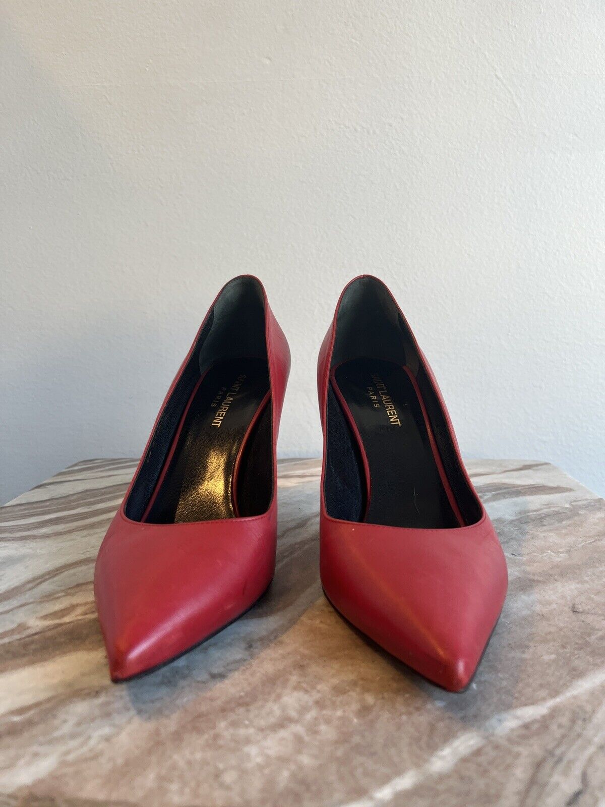 SAINT LAURENT Zoe Lipstick Red Leather 150mm Stiletto Heel Pointed Toe Pump 40.5