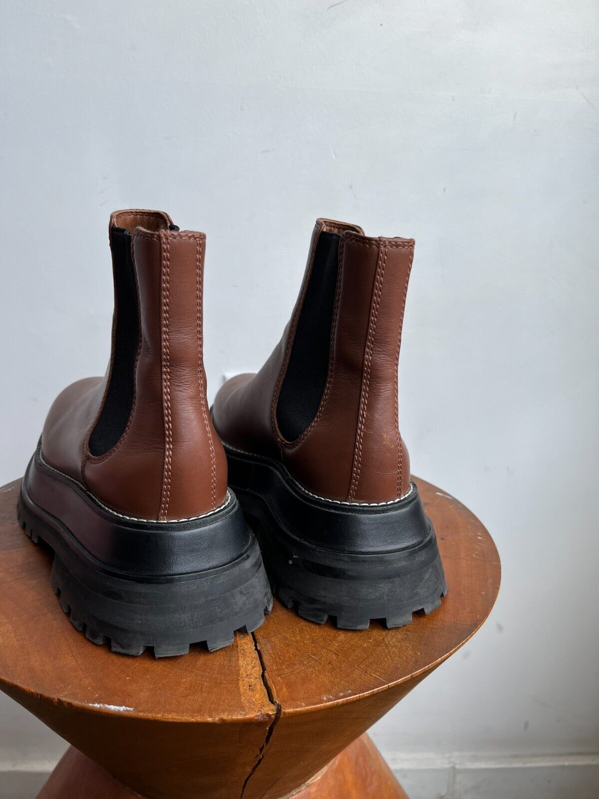 BURBERRY Braemer Tan Brown Leather Chunky Platform Chelsea Ankle Boot 35.5/36