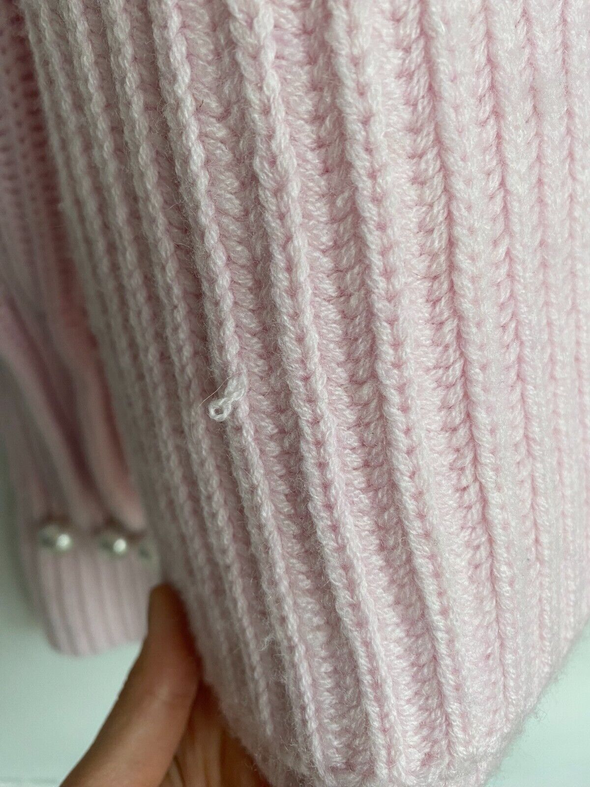 JW ANDERSON Light Pink Chunky Ribbed Knit Turtleneck Sweater Faux Pearls XS
