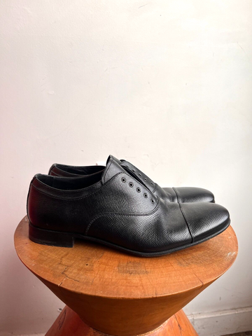 PRADA Men's Black Double Monk Strap Polished Leather Dress Oxford Flat Shoe 8/42