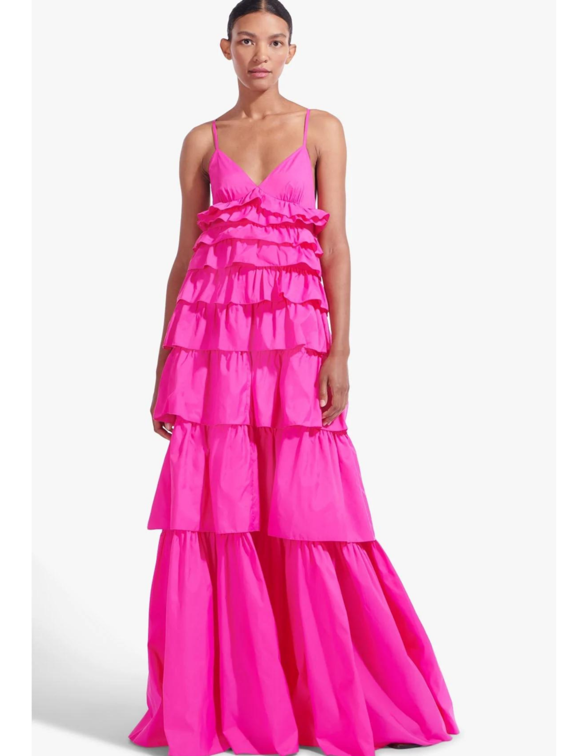 STAUD Rylie Hot Pink Ruffle Sleeveless Tiered Bougainvillea Long Maxi Dress XS