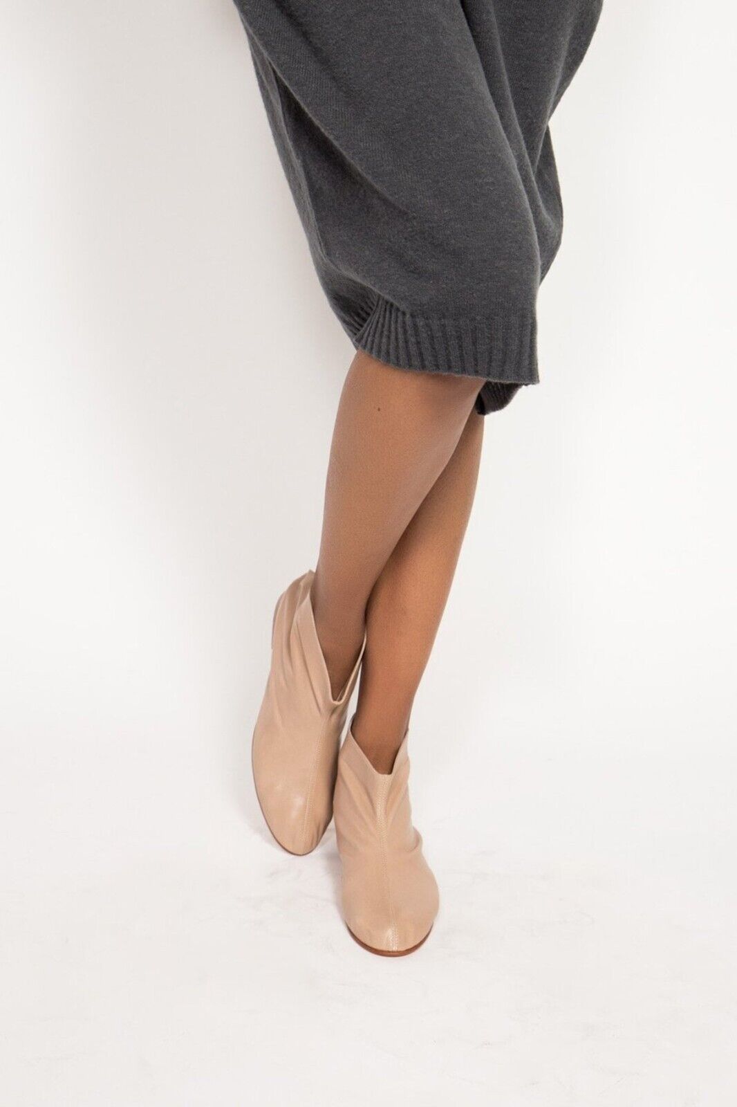 MARTINIANO Leone Beige Brown Leather Round Toe Ankle Low Cut Flat Boot 35.5