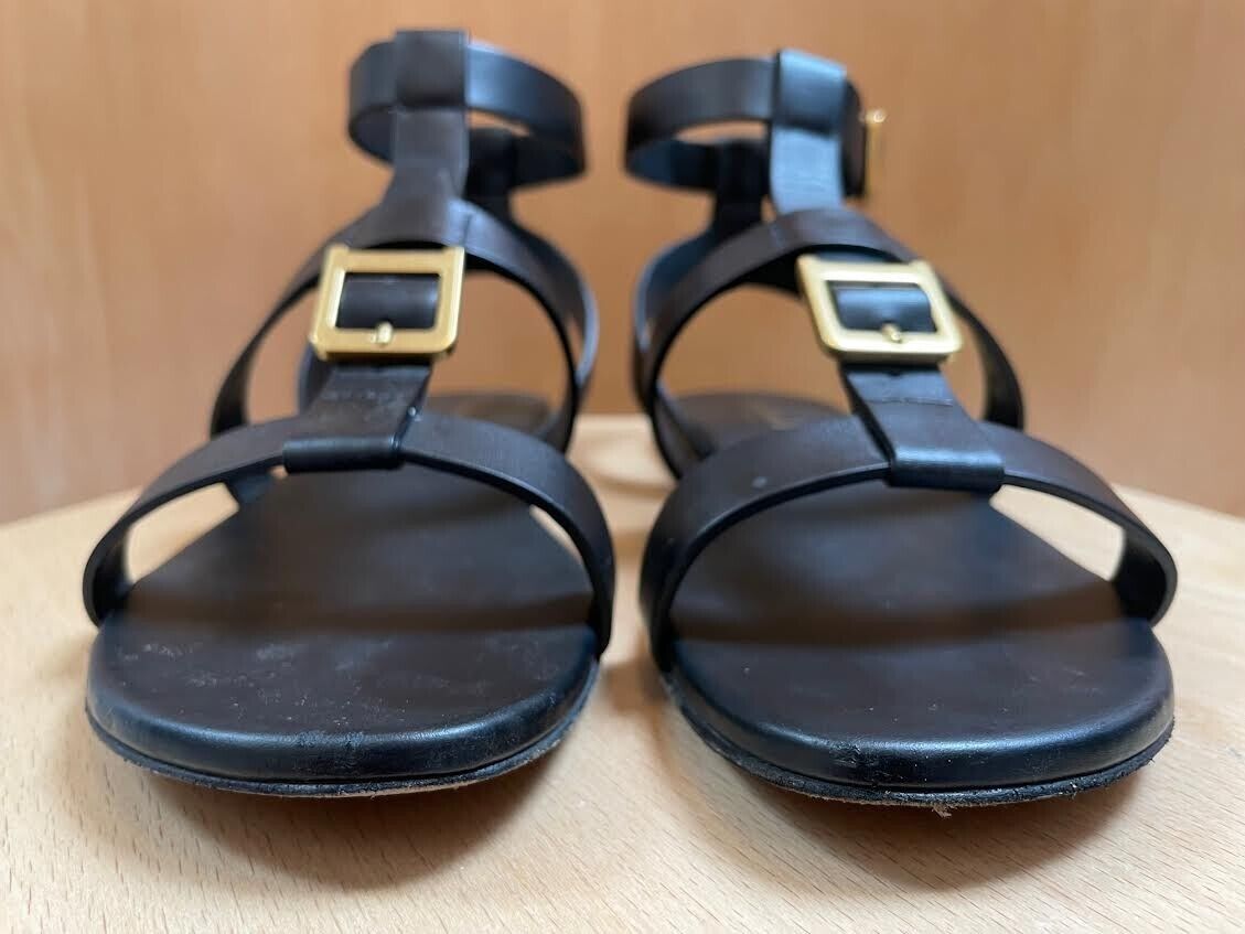 CHRISTIAN DIOR Double-D Black Leather Buckle Strappy Gladiator Flat Sandal 38/8