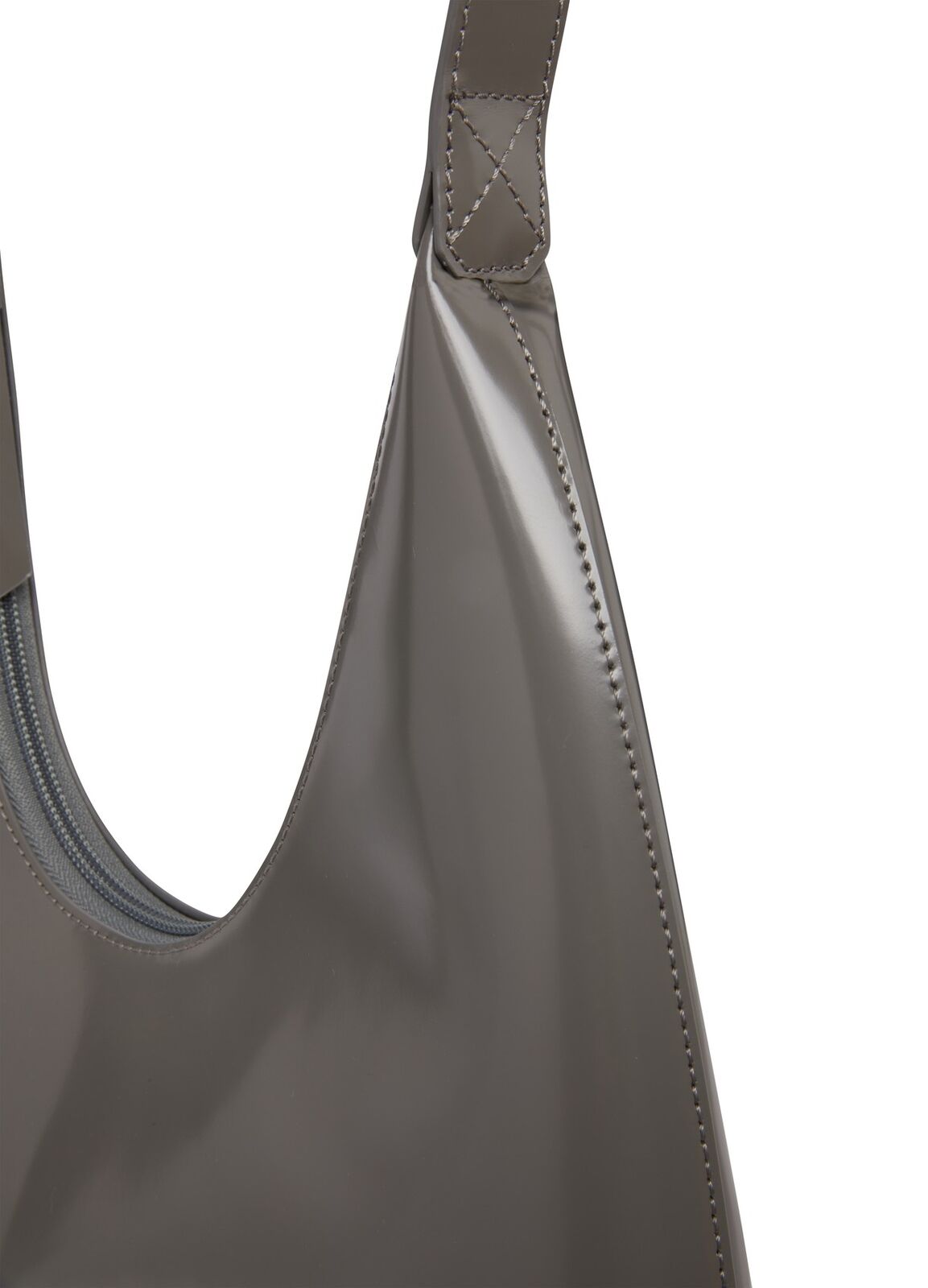 BY FAR Amber Grey Patent Leather Small Zip Hobo Shoulder Bag Purse