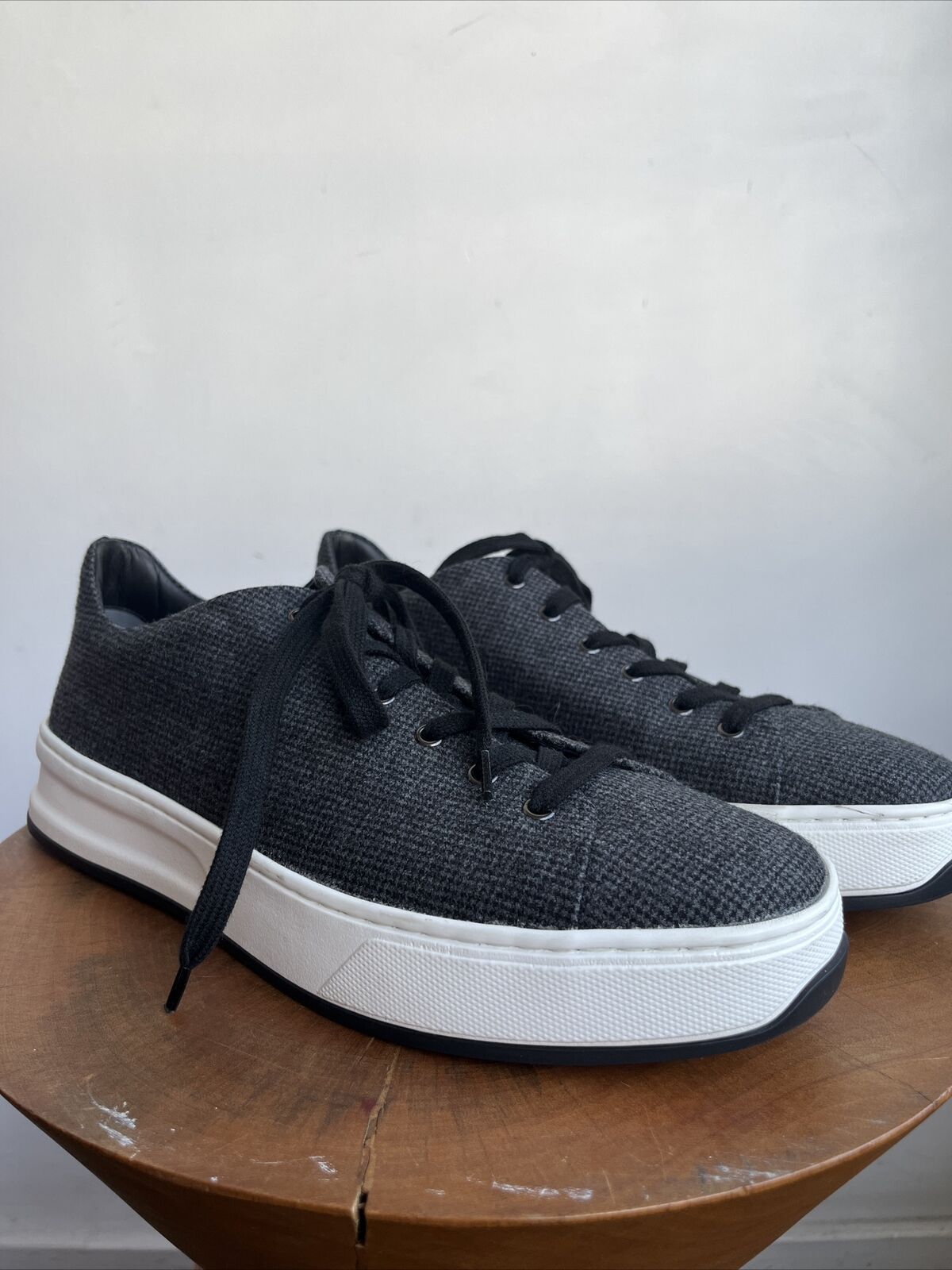 TODS TOD'S NEW Men Dark Gray Herringbone Houndstooth Felt Flannel Wool Sneaker 8