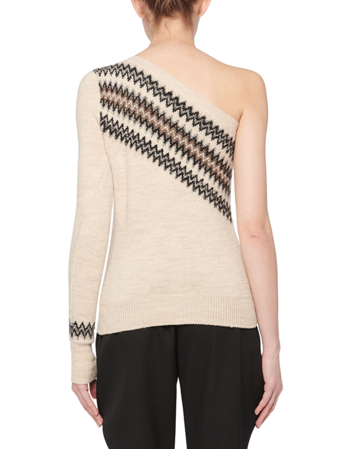 ISABEL MARANT Wild West Intarsia Beige One Shoulder Fair Isle Knit Sweater 34/2