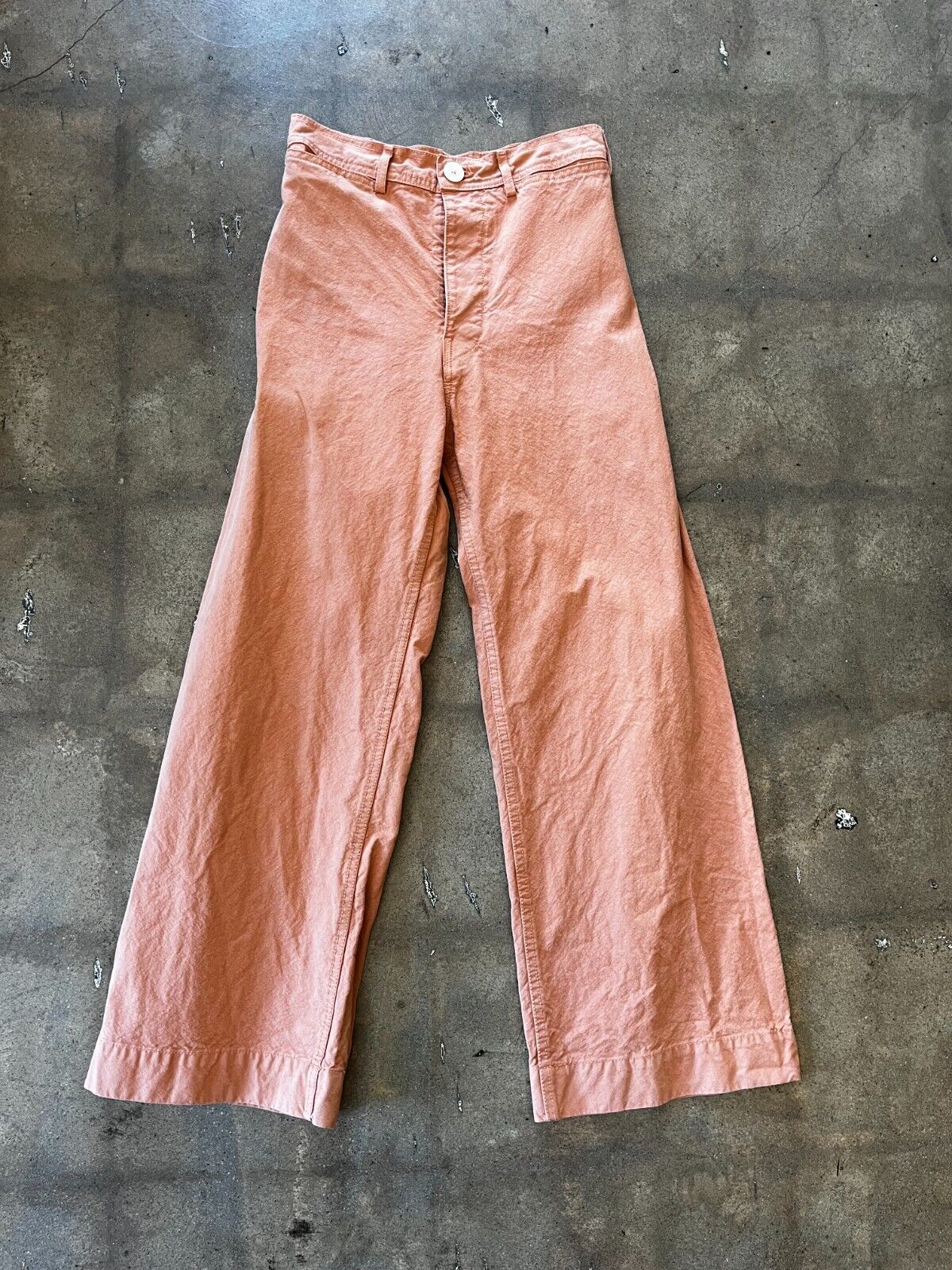 JESSE KAMM Sailor Skin Tone Peach Pink High Waist Canvas Wide Leg Cropped Pant M