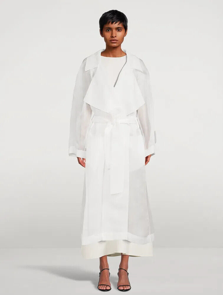 THE ROW Lau White Organza Mesh Silk Oversized Jacket Trench Coat O/S