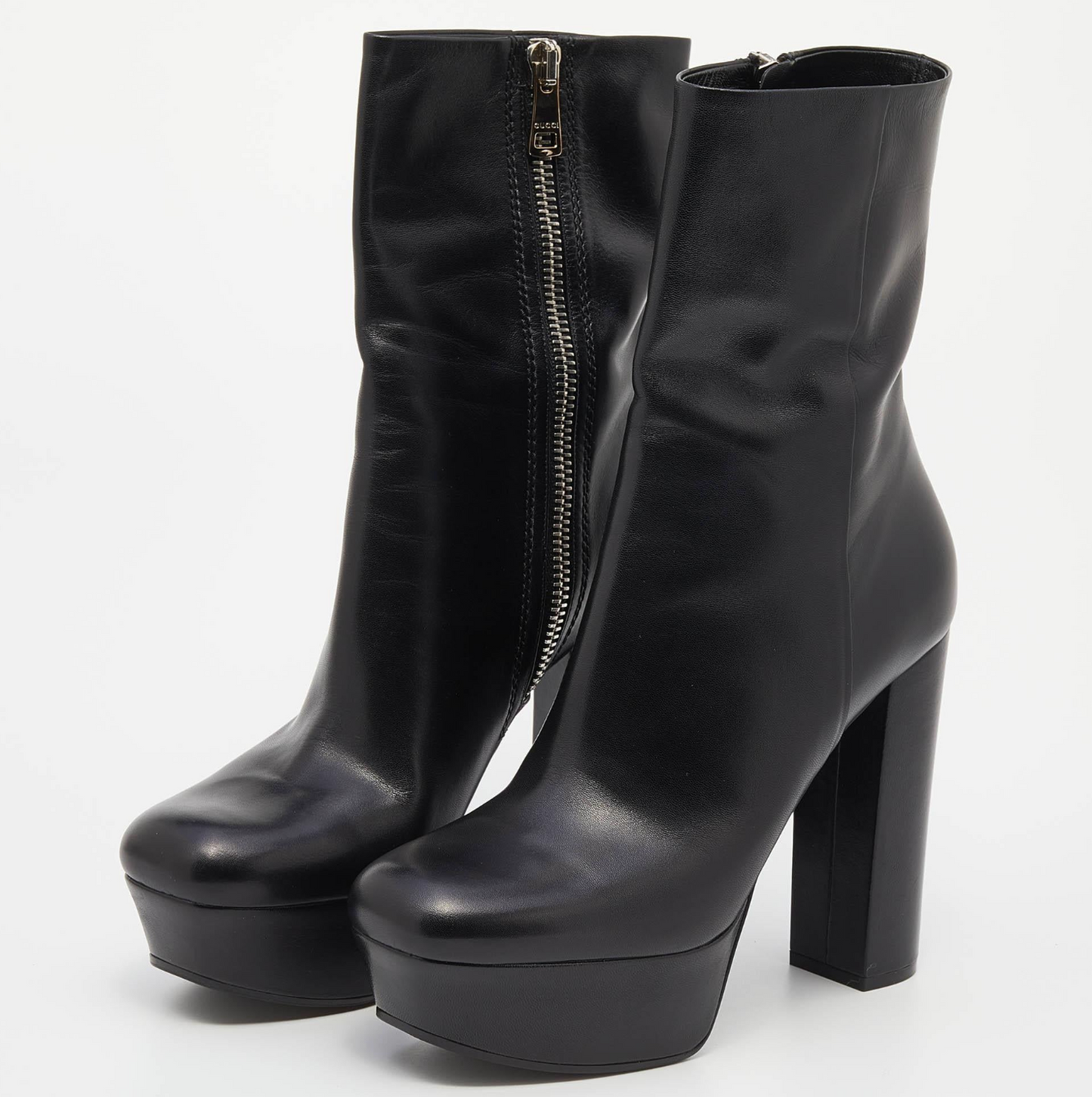 GUCCI Malaga Black Platform Square Toe Block High Heel Ankle Calf Boot 37.5