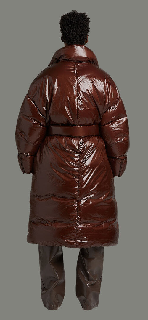 ENTIRE STUDIOS RBI Dairy Milk Dark Purple Brown Nylon Belted Long Puffer Coat XS