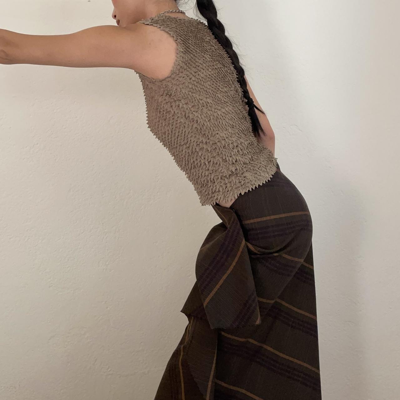 YOHJI YAMAMOTO Y's Vtg Brown Asymmetrical Maxi Wrap Draped Plaid Skirt 4/L/XL