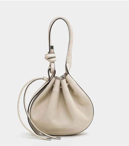 BEHNO Ina Medium Pebble Beige Ivory Bone Leather Crossbody Bucket Bag Purse