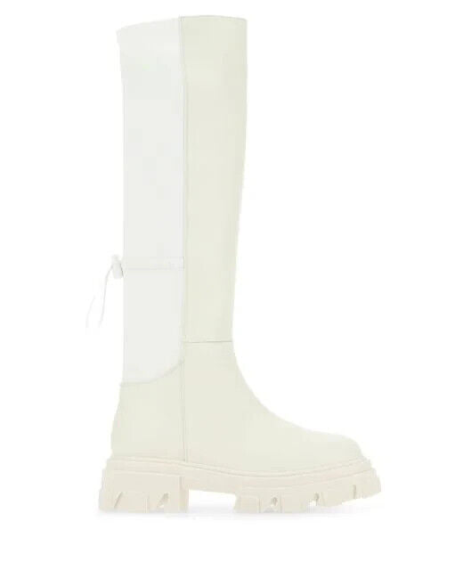 GIA BORGHINI Gia 12 White Ivory Leather Fabric Knee Thigh High Platform Boots 38