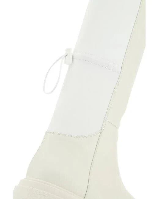 GIA BORGHINI Gia 12 White Ivory Leather Fabric Knee Thigh High Platform Boots 38