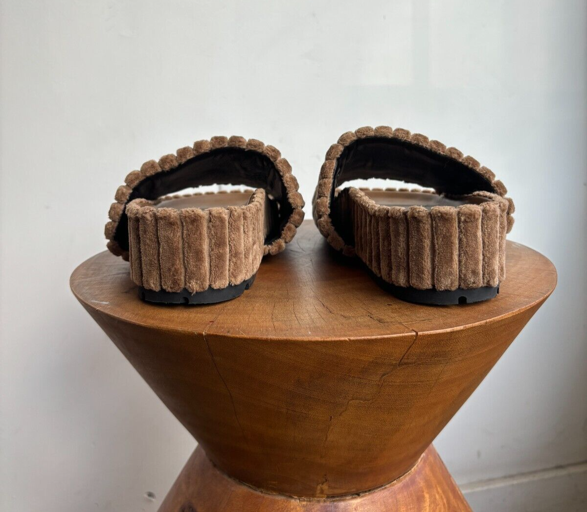 CELINE RARE Brown Velvet Ribbed Platform Flatform Slide Sandal 41/11/10.5