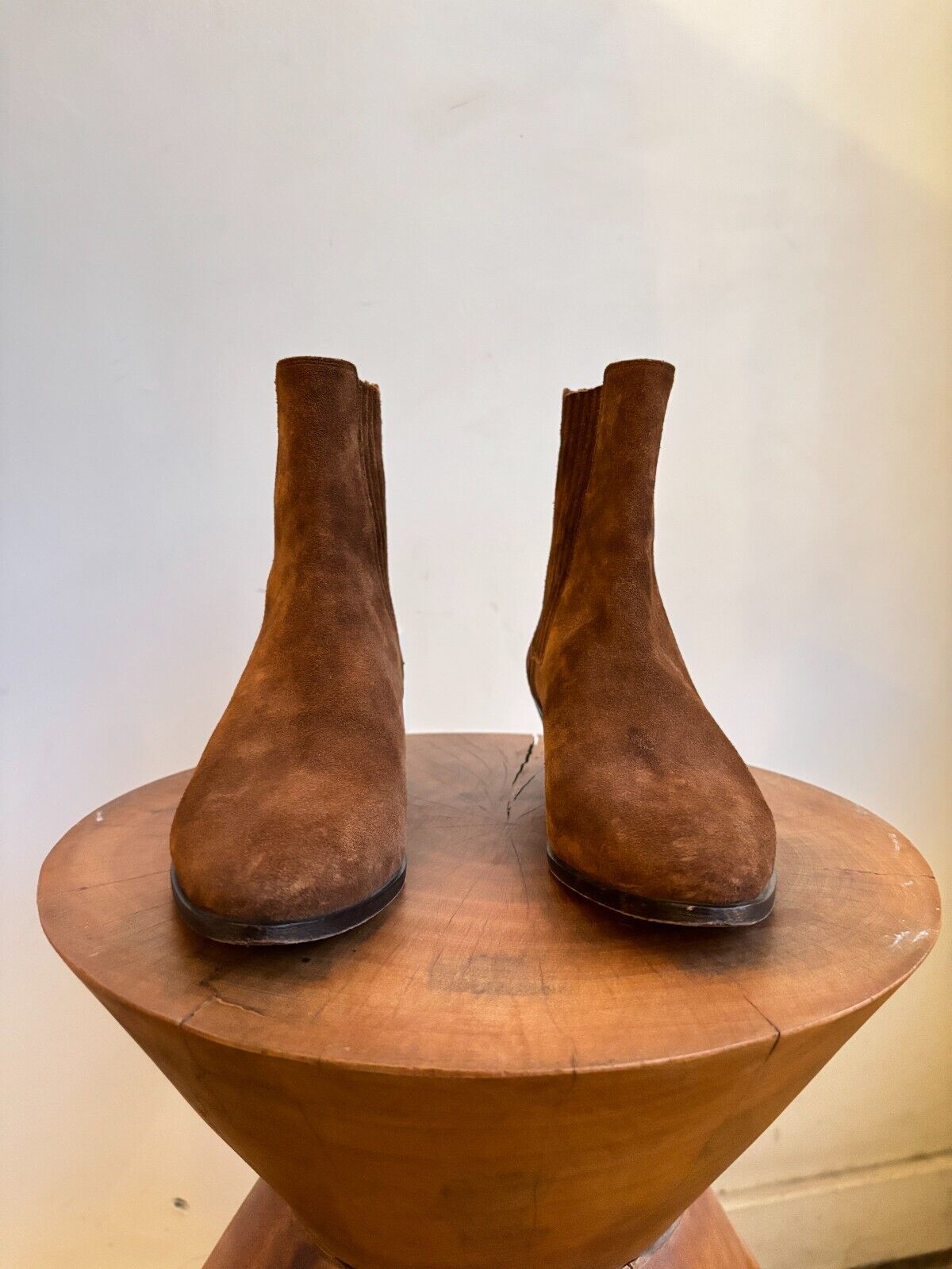SAINT LAURENT West Brown Camel Suede Leather Heeled Ankle Chelsea Boots 37