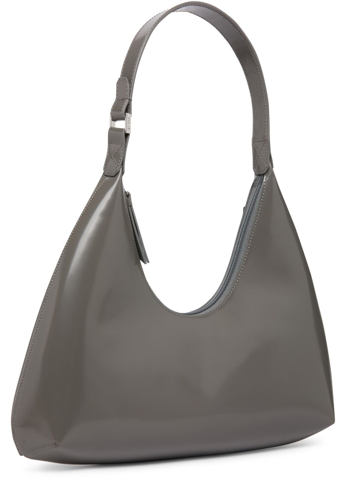 BY FAR Amber Grey Patent Leather Small Zip Hobo Shoulder Bag Purse