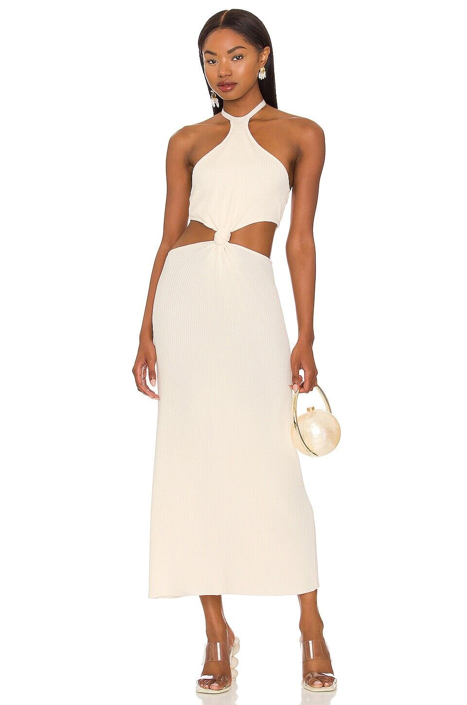CULT GAIA NWT Cameron Off White Knit Cut Out Halter Bodycon Long Maxi Dress S