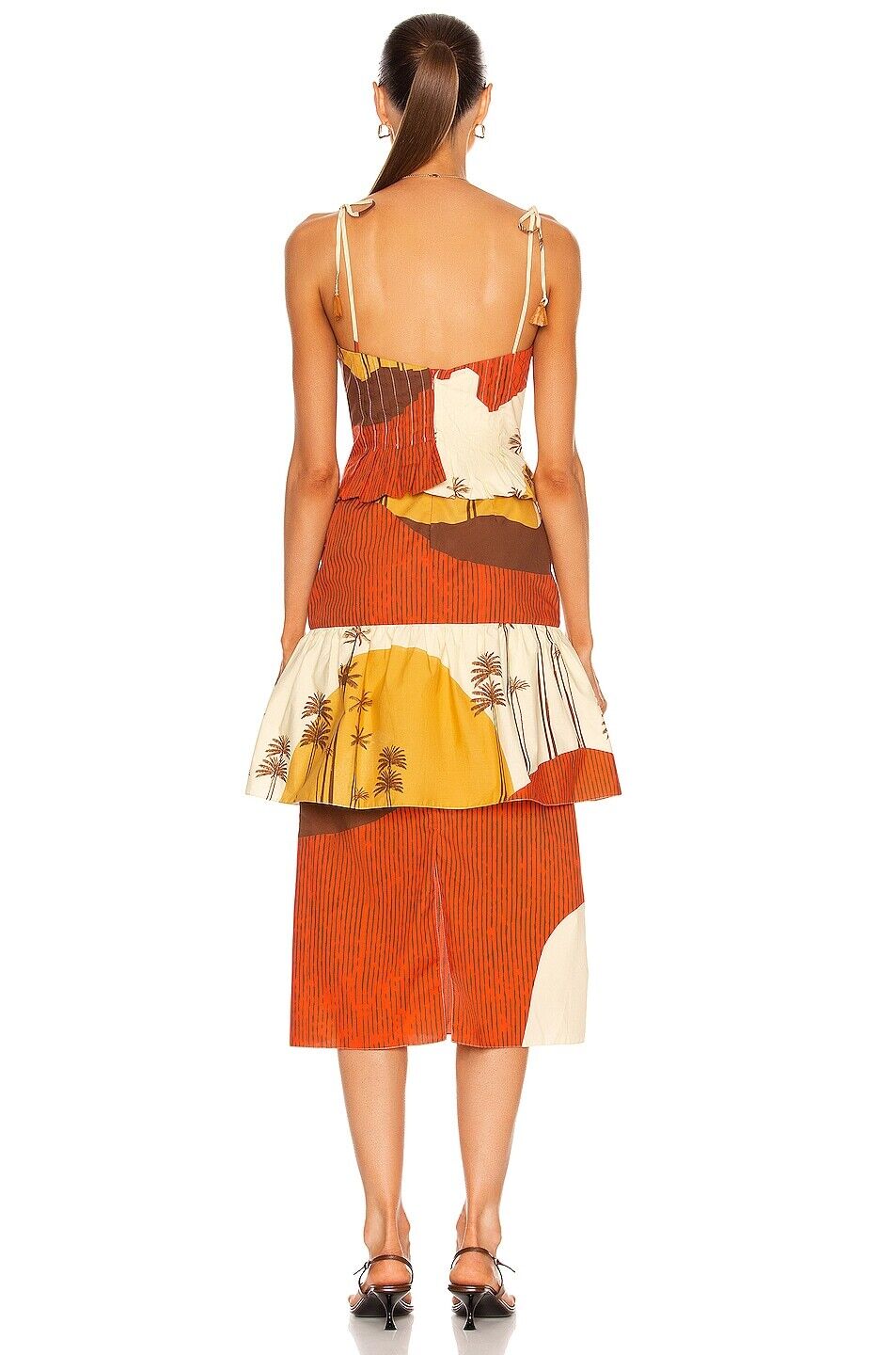 JOHANNA ORTIZ NWT Mountain Woman Ecru Beige Red Sleeveless Tiered Midi Dress 2