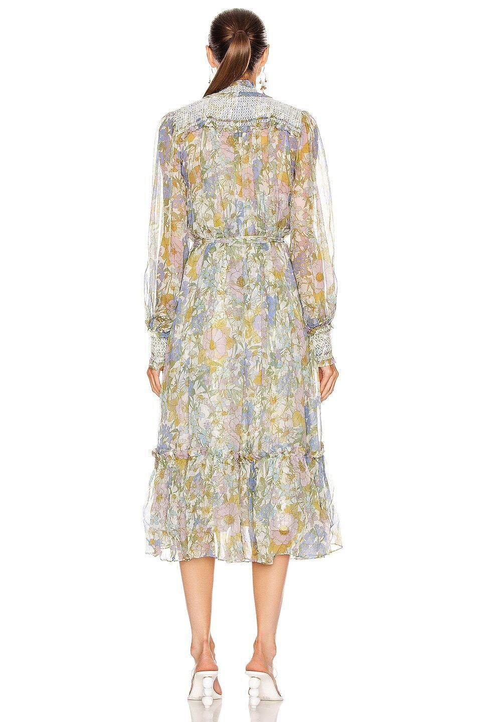 ZIMMERMANN NWT Super Eight Silk Floral Print Shirred Belted Bow Midi Dress 0/XS