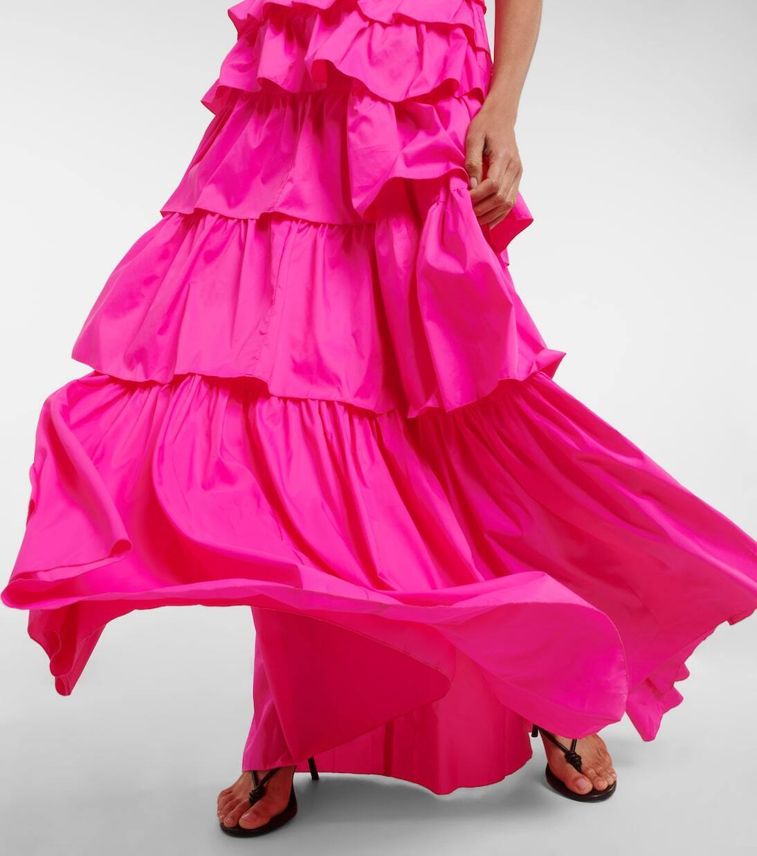 STAUD Rylie Hot Pink Ruffle Sleeveless Tiered Bougainvillea Long Maxi Dress XS