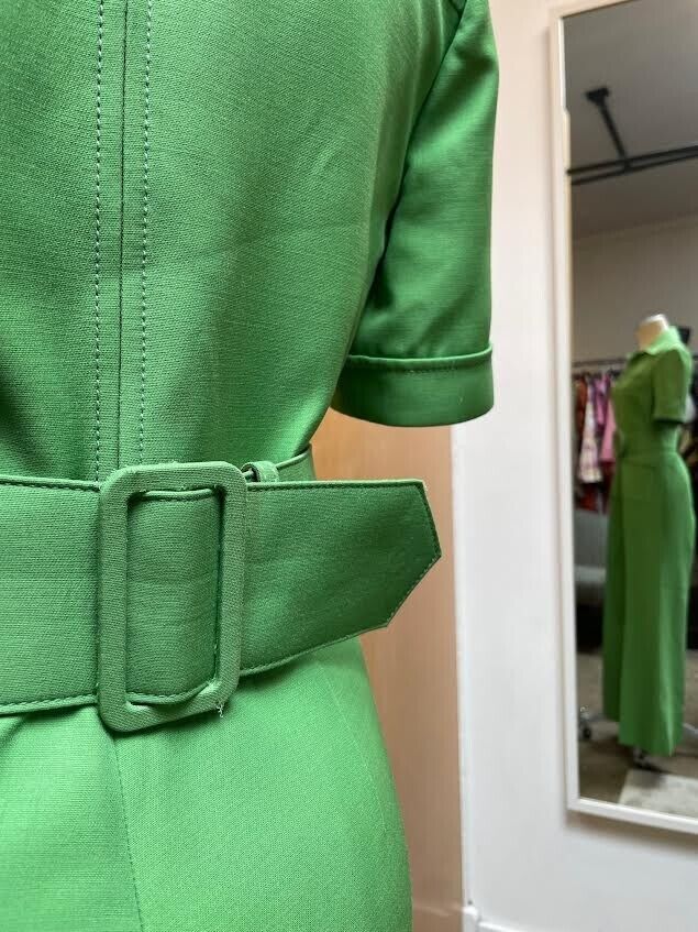 GUCCI Spring 18 Runway Cady Green Silk Wool Short Sleeve Belted Jumpsuit 38/2/0