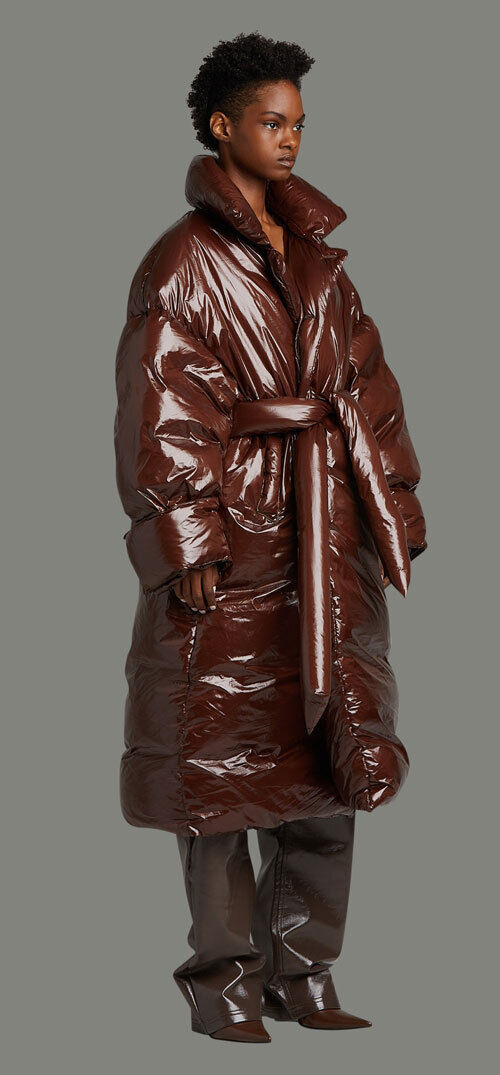 ENTIRE STUDIOS RBI Dairy Milk Dark Purple Brown Nylon Belted Long Puffer Coat XS