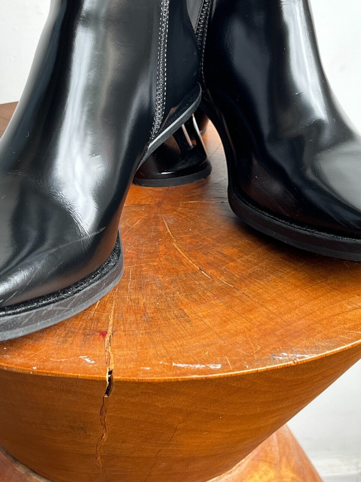 EYTYS Nova Black Patent Leather Square Toe Slant Heel Knee Calf High Boot 36
