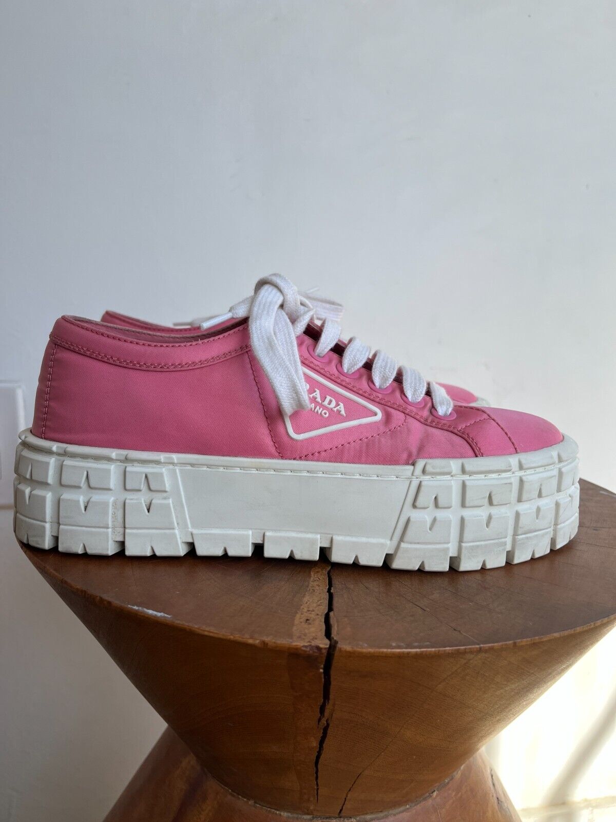PRADA Double Wheel Gabardine Begonia Pink Nylon Platform Lug