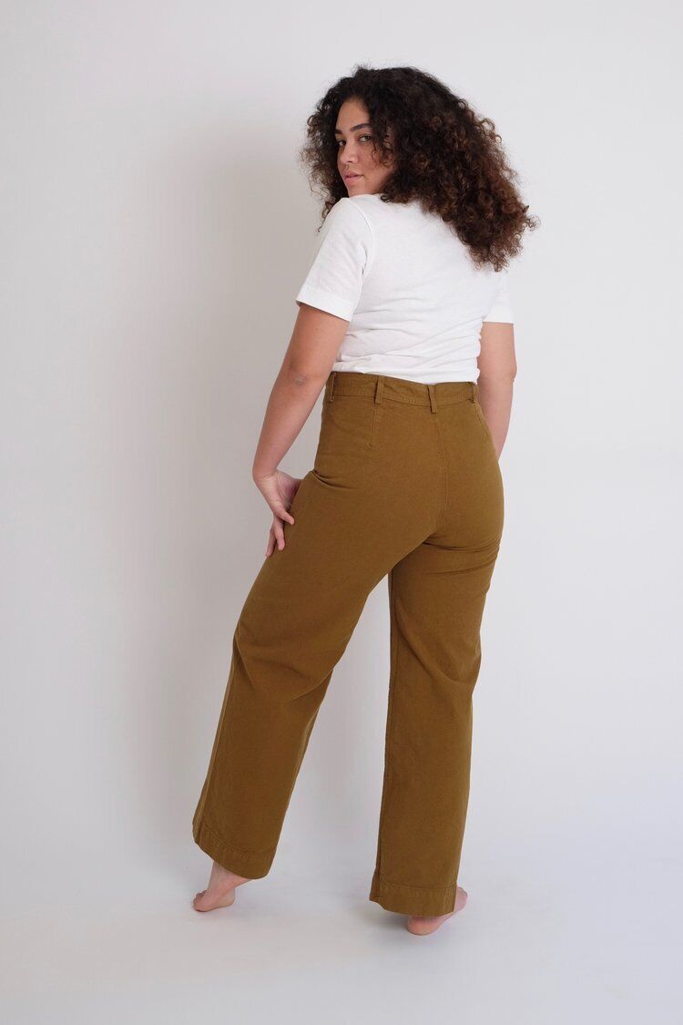 JESSE KAMM Sailor Tobacco Khaki Caramel Brown High Waist Canvas Wide Leg Pant 8