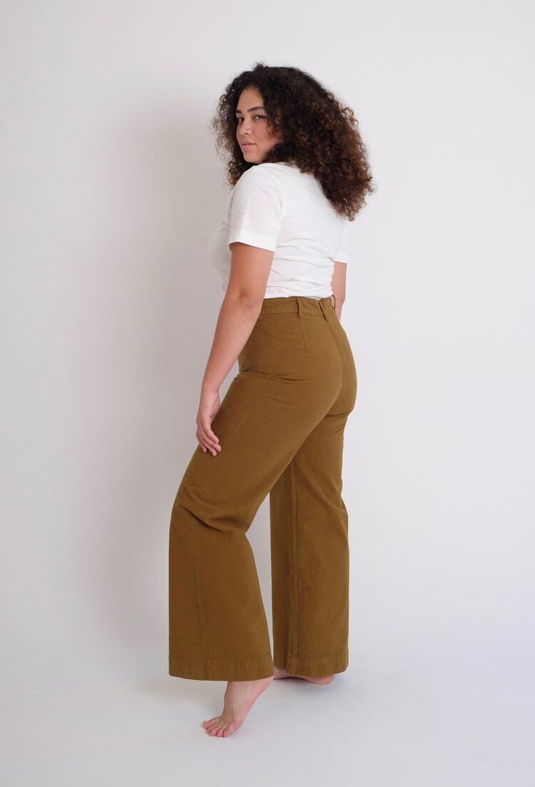 JESSE KAMM Sailor Tobacco Khaki Caramel Brown High Waist Canvas Wide Leg Pant 8