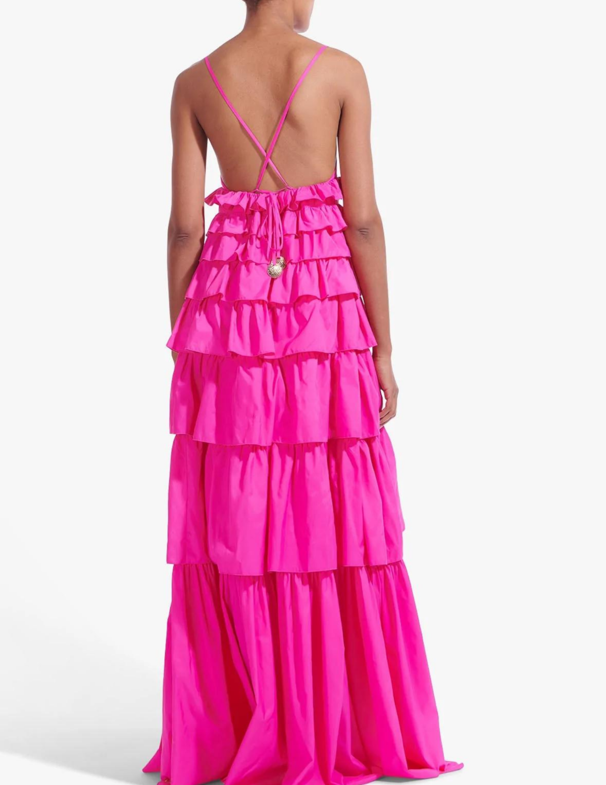 STAUD Rylie Hot Pink Ruffle Sleeveless Tiered Bougainvillea Long Maxi Dress XS