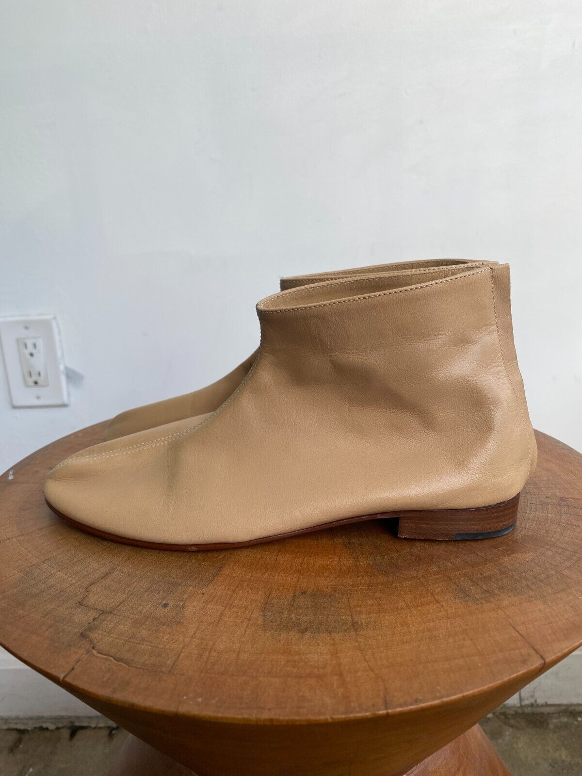 MARTINIANO Leone Beige Brown Leather Round Toe Ankle Low Cut Flat Boot 35.5