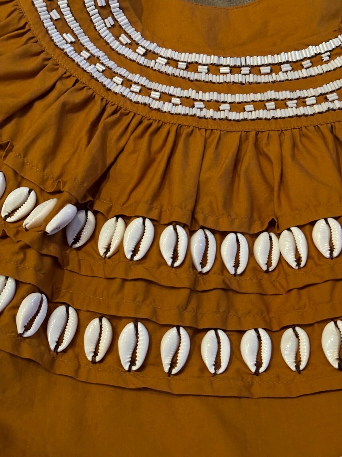 ULLA JOHNSON Tana Ochre Mustard Brown Shell Sequin Embellished Long Sleeve Top 0