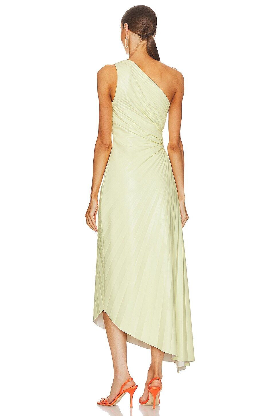 ALC A.L.C. Delfina Canary Yellow Vegan Faux Leather One Shoulder Pleated Dress M