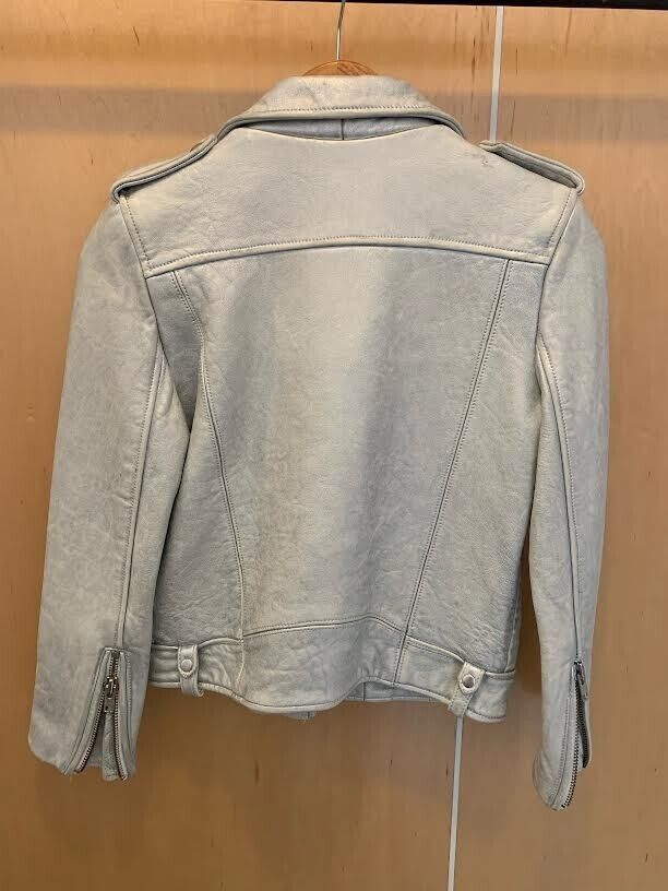 IRO Silver Metallic Iridescent Leather Asymmetric Zip Biker Moto Jacket 36/4/2