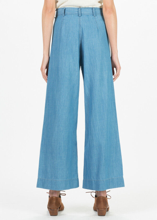 JESSE KAMM Sailor Chambray Light Blue Lightweight Cotton Cupro Trouser Pant 4