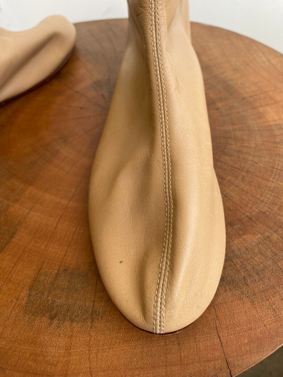 MARTINIANO Leone Beige Brown Leather Round Toe Ankle Low Cut Flat Boot 35.5