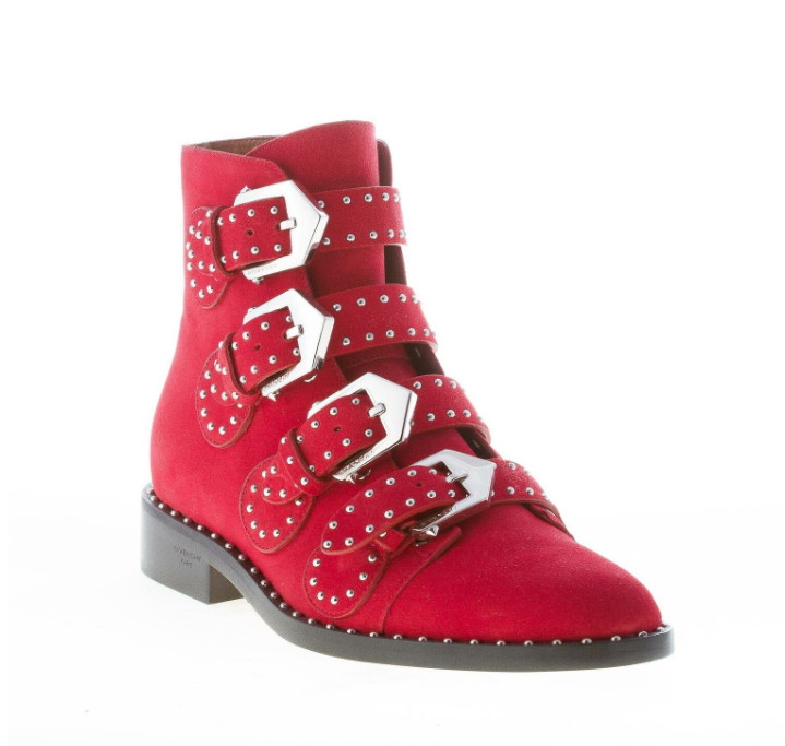 GIVENCHY Fuchsia Pink Bottine Elegant Studded Leather Ankle Moto Biker Boots 35