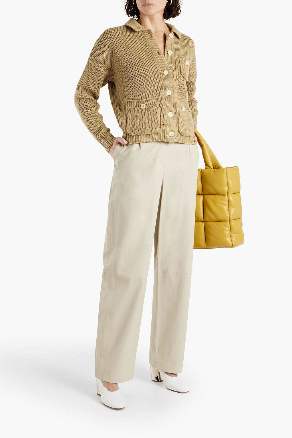 THEORY $1,300 Beige Ivory Leather Pants Straight Leg Dress Pant 0
