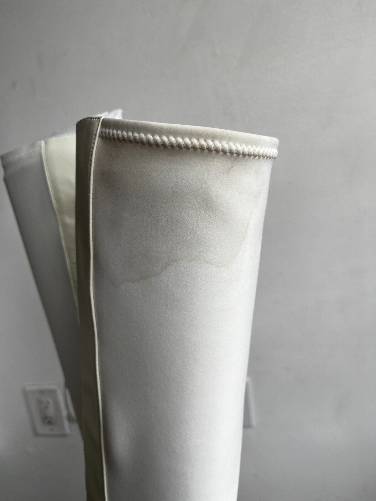 GIA BORGHINI Gia 12 White Ivory Leather Fabric Knee Thigh High Platform Boots 38