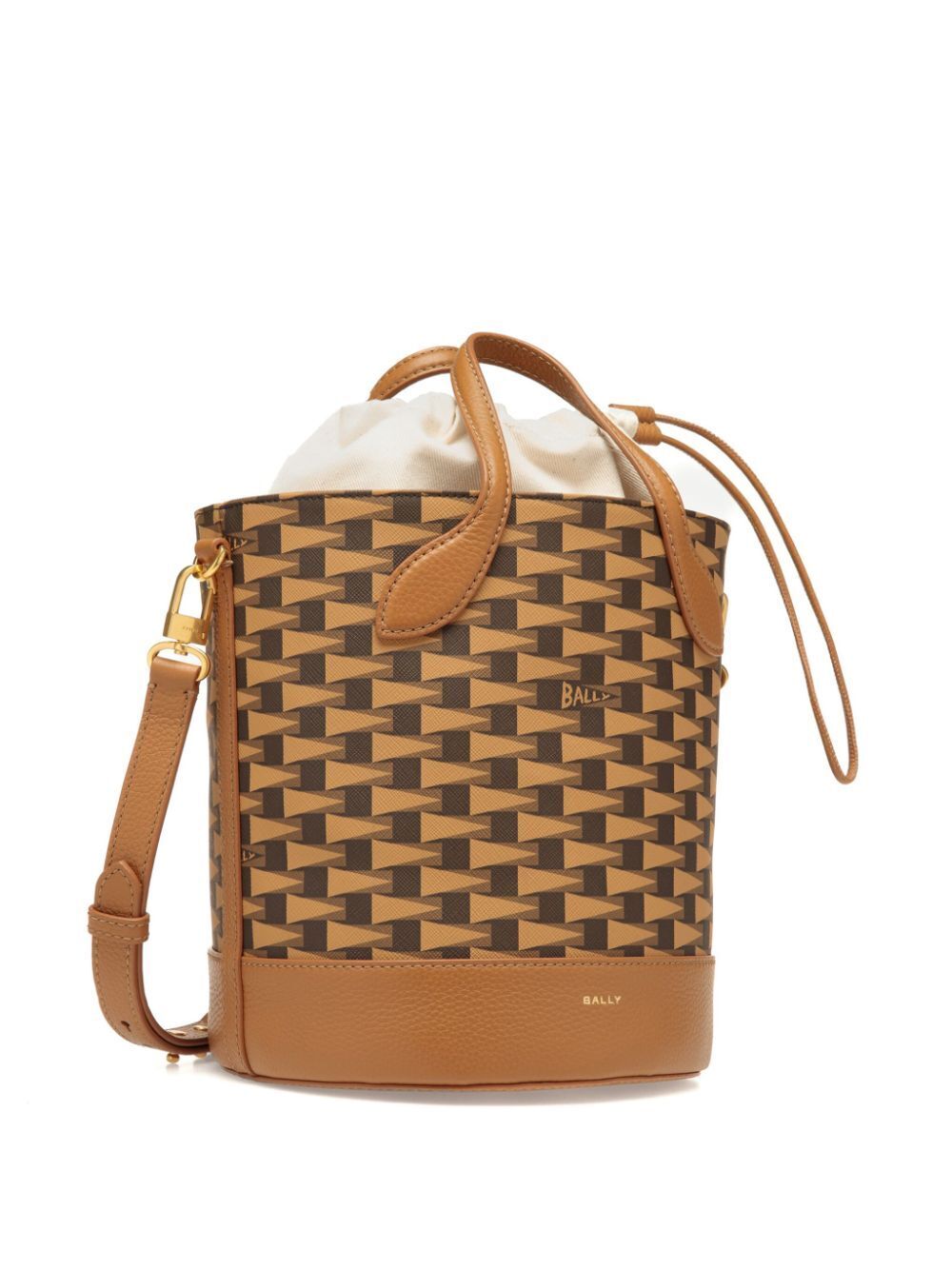 BALLY NWT Pennant Brown Black Faux Leather TPU Canvas Bucket Shoulder Bag Purse